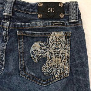 Miss Me 7.5" Low Rise Boot Some Distressing Fleur Di Lis Bling Size 29
